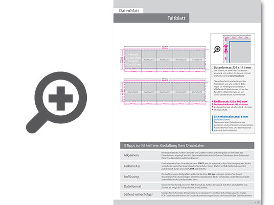 Product Bild faltblatt__gefalzt_auf_quadrat_10_5_cm_x_10_5_cm__10-seiter_(zickzackfalz)__beidseitig_bedruckt_(4_4_farbig_+_2_sonderfarben_hks)