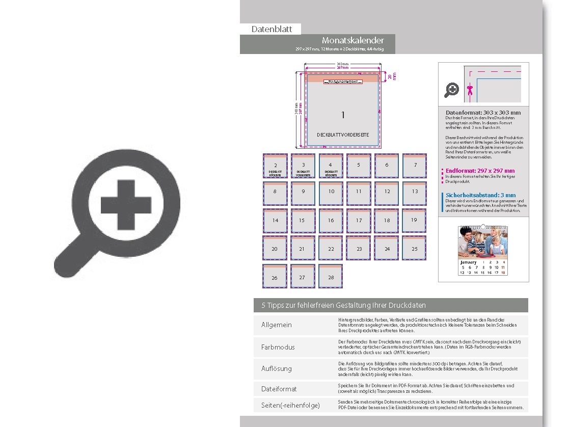 Product Bild monatskalender_14_blatt_(12_monate_+_2_deckbl__tter)__beidseitig_bedruckt_4_4_farbig__quadrat_(297_x_297_mm)